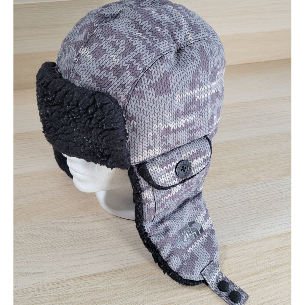 The North Face Fleece Trapper Hat Cap Camo Black Gray Ear Flap Deer Stalker